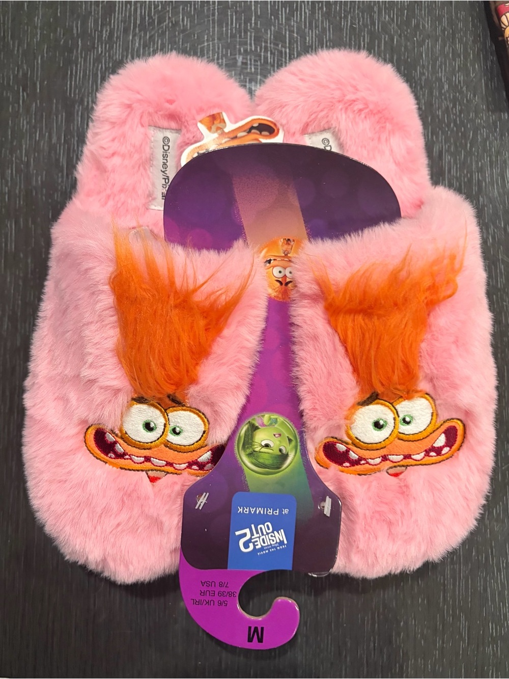 Primark Pink Plush Slippers with Orange Furry Character Accents
